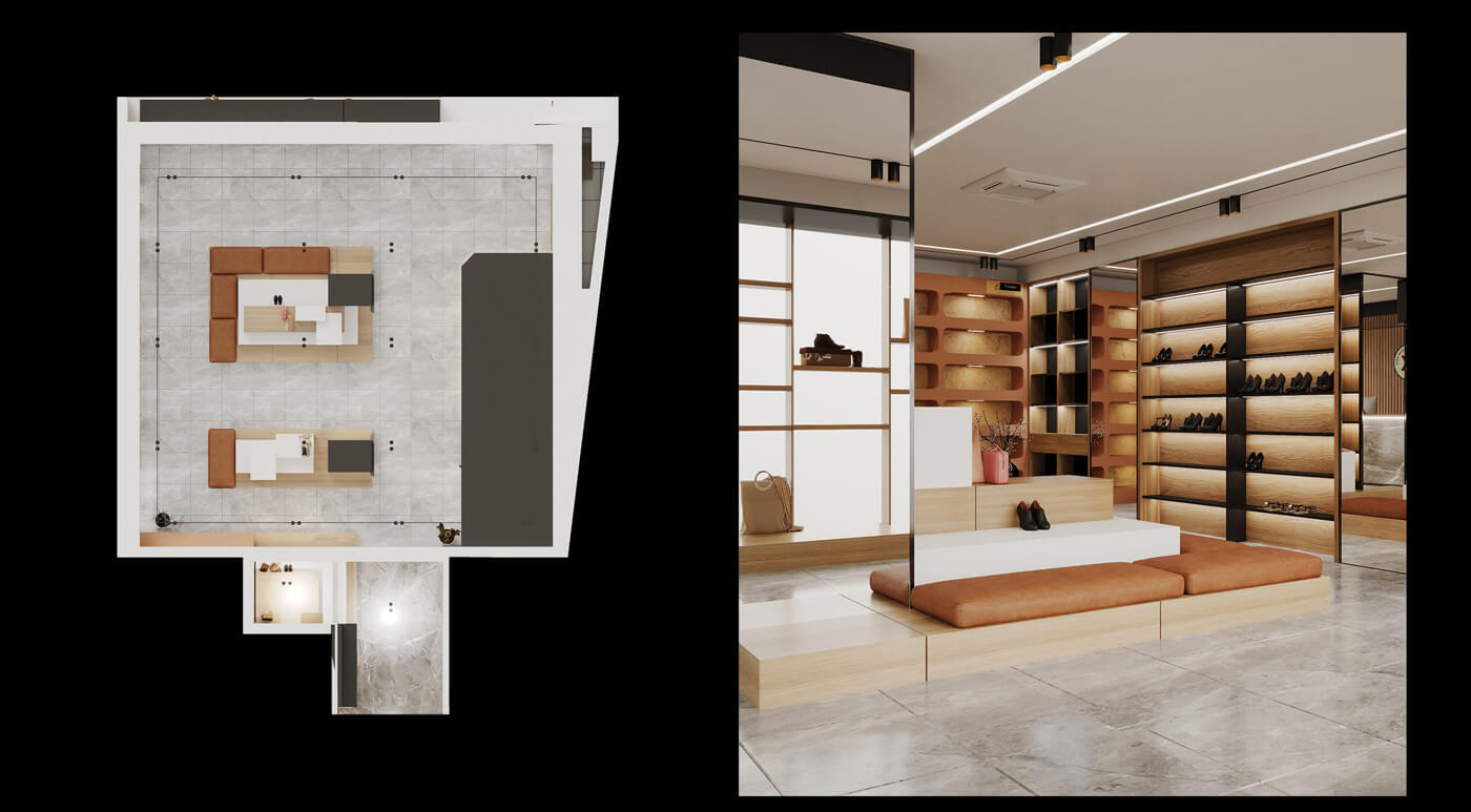 Thiết kế nội thất shop đồ da Dodavi - hcall design